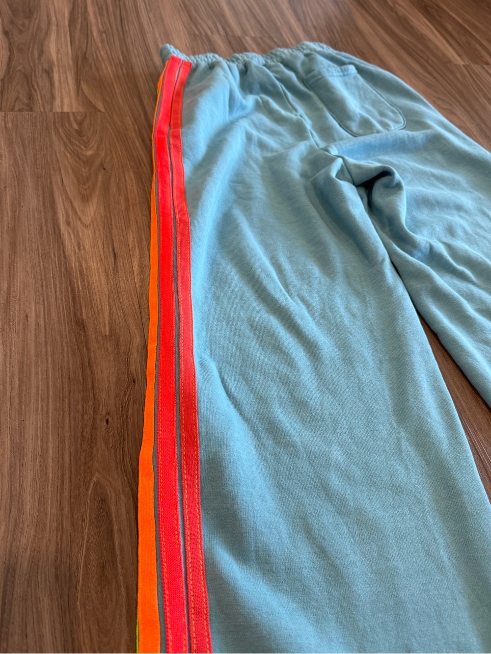 Aviator Nation 5 Stripe Wide Leg Pocket Sweatpants - Aqua / White Neon - Picture 12 of 15